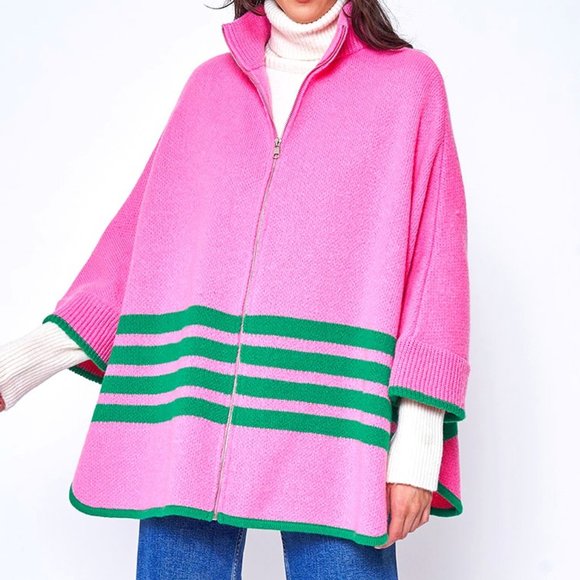 💋💕 Faux Fur Trimmed Knitted Poncho Cape Sweater - Picture 1 of 4